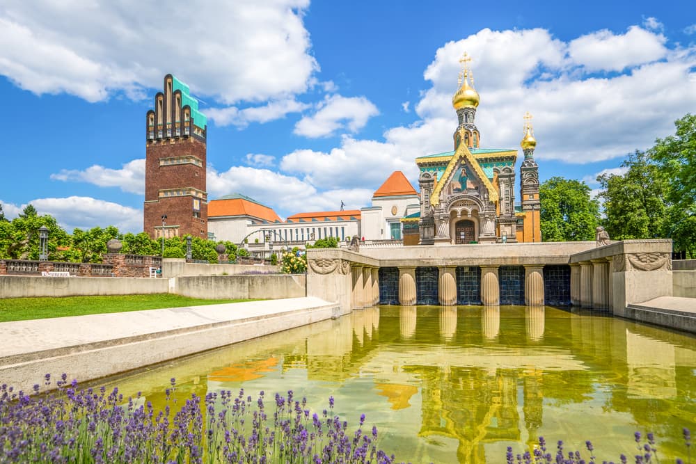 Hochzeitsturm und Russische Kapelle auf der Mathildenhöhe in Darmstadt